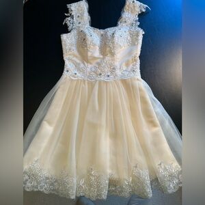 Ivory Lace and Chiffon Prom Dance Dress Ballerina-Style Fit and Flare